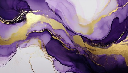 Luxury purple and gold stone marble texture. Alcohol ink technique abstract background