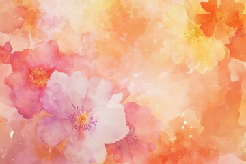 Watercolor Painting of Pink and Orange Flowers on a Soft Background