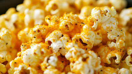 Cheesy popcorn bursting with flavor, coated in a generous layer of cheddar powder, creating a sharp