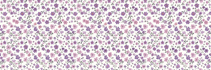 Seamless Floral Pattern with Delicate Purple Flowers on White Background