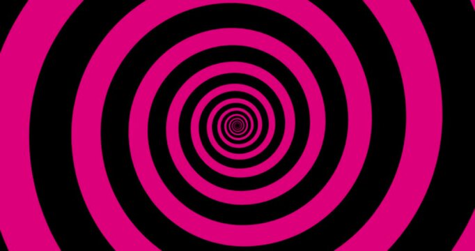 Moving hypnotic spiral. Seamless Psychedelic spiral and slow rotation. Pink and black background.