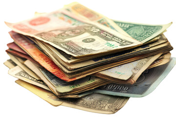 A stack of various international paper currencies, showcasing global finance and exchange. Ideal for financial, travel, and economic themes.
