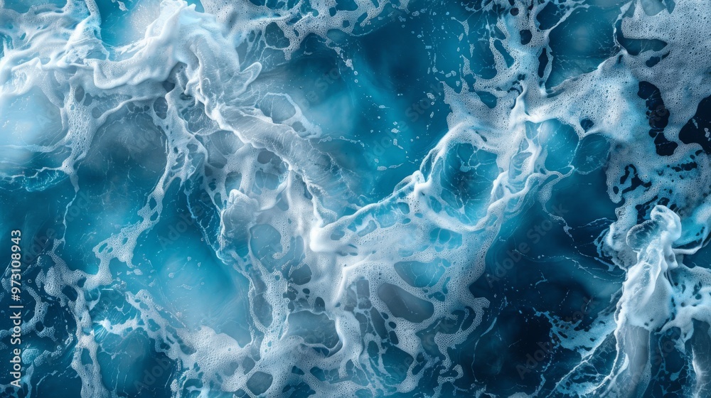 Poster blue water swirling with dynamic wave formations close-up photo with clean background