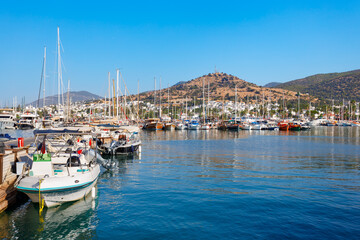 Boats and yachts at the Bodrum marina in Turkey