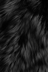 Professional Macro View of Fluffy Black Fur Texture. Top View of Soft, Colorful Hairy Background with Wavy Pattern. Close-Up of Rich, Cozy Animal Fur Texture