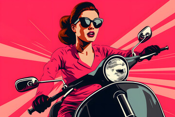 pop art style girl riding a  girl riding a   pop art style