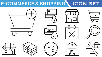 Shopping icons set. E-commerce icon collection. Online shopping thin line icons. Shop icons vector