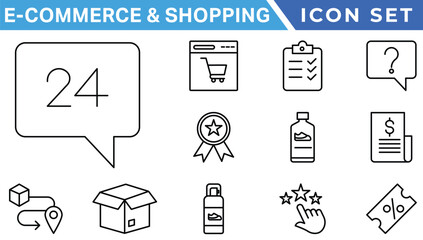 Shopping icons set. E-commerce icon collection. Online shopping thin line icons. Shop icons vector
