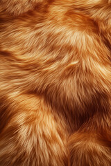 Fototapeta premium Macro Close-Up of Soft, Fluffy Brown Fur Texture. Top View of Colorful Hairy Background with Wavy Pattern. Rich and Cozy Animal Fur Texture for Stock Photography