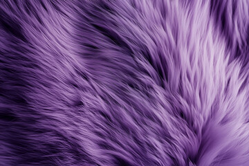 Fototapeta premium Macro Image of Luxurious Fluffy Purple Fur Texture. Top View of Soft, Colorful Hairy Background. Wavy Pattern with Rich Color. Cozy and Professional Animal Fur Texture