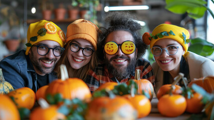 Office Costume Contest, employees wear creative costumes and compete for prizes, Halloween, with copy space