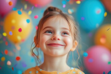 childs happy smile with colorful balloons and confetti embodies joy and simplicity, celebrating life