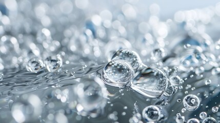 Clear droplets of water portraying deep hydration from moisturizer serum Close-up photo with clean background