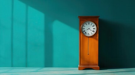 A timeworn grandfather clock, its pendulum frozen mid-swing, in a dusty corner of an abandoned mansion antique clock, timeworn, frozen time