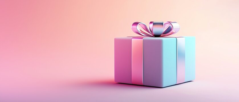 A beautifully wrapped gift box with a shiny bow against a soft gradient background, perfect for celebrations and special occasions.