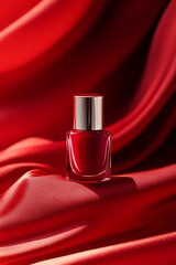 Bold Red Nail Polish Bottle Mockup on Minimalist Background