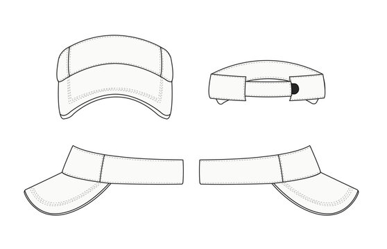 Golf Visor Cap CAD multiple views merch tech pack template front back side