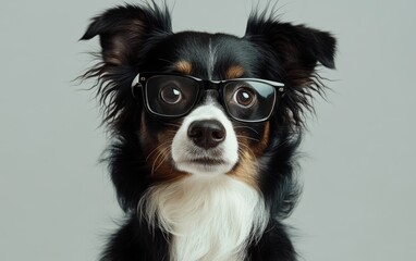 Studio partrait dog isolated on clear gray background 