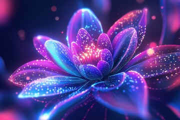 A Vibrant Neon Flower with Glowing Petals and a Dark Background