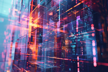 Fototapeta premium close up horizontal glowing illustration of a colorful abstract cybernetic futuristic background