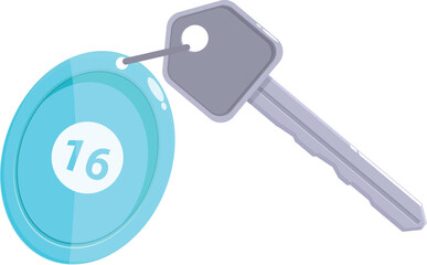 Hotel room key hanging with number tag isometric icon