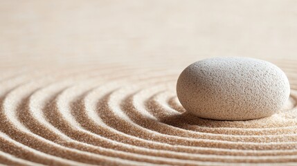 Stone Serenity CloseUp of Smooth Pebble Resting on Concentric Sand Ripples in a Zen Garden