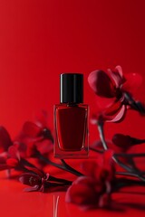 Bold Red Nail Polish Bottle Mockup on Minimalist Background
