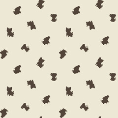 Dog silhouette seamless vector pattern background. Fun scattered neutral canine backdrop. Ecru beige animal repeat for doggie and pet products. Small elements all over print.