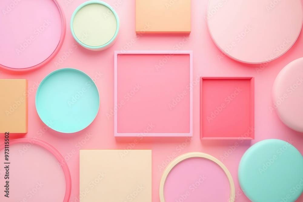 Wall mural digital portfolio flat design top view showcase 3d render triadic color scheme