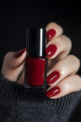 Bold Red Nail Polish Bottle Mockup on Minimalist Background
