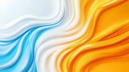 Abstract blue, white, and orange wavy background.