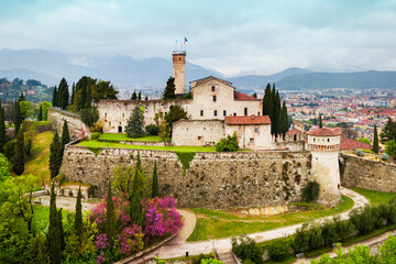 Naklejka premium Brescia Castle aerial panoramic view