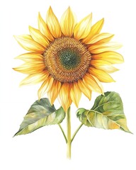 Naklejka premium A vibrant sunflower with its bright yellow petals and dark green leaves.