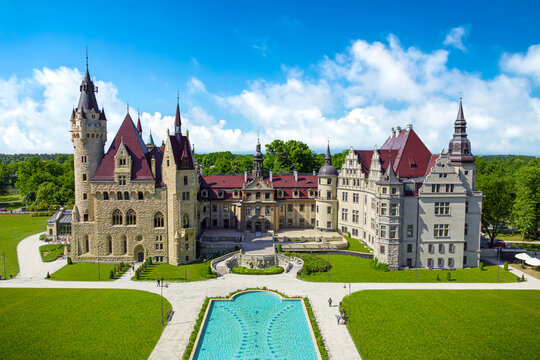 Beautiful view of Moszna castle. Upper Silesia, Poland