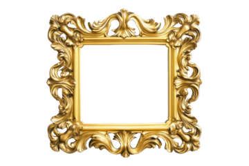 A close-up of an ornate gold picture frame isolated
