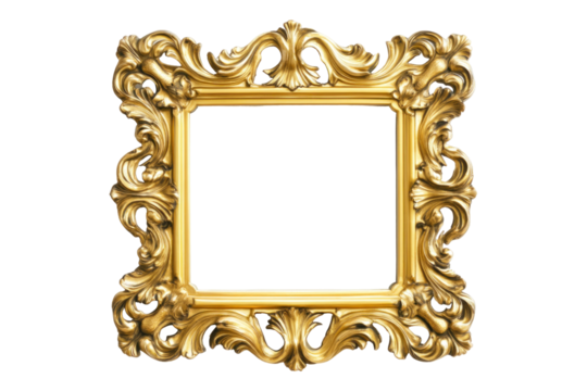 A close-up of an ornate gold picture frame isolated