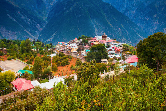 Kalpa town aerial panoramic view, India