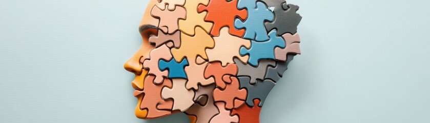 Obraz premium Abstract figure made of puzzle pieces in various skin tones, representing the complexity of identity in woke discourse