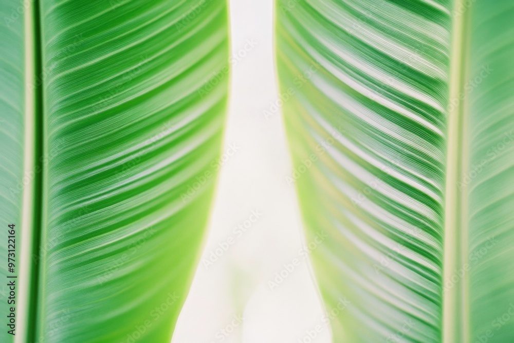 Poster abstract nature-inspired art - symmetrical green leaves in soft light with warm beige background