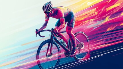 Fototapeta premium Cyclist Racing Through a Vibrant Sunset in a Digital Illustration AI Generated
