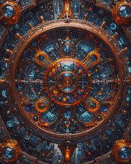 Obraz premium Detail of a ship's steering wheel. 3D rendering.