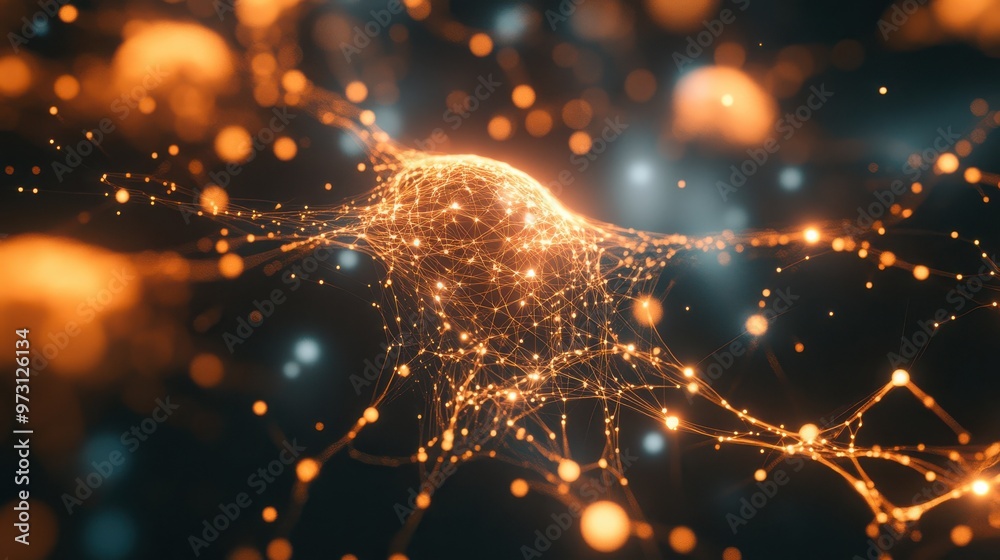 Poster Glowing neural connections forming geometric shapes, representing perception and intelligence in minimal 3D style