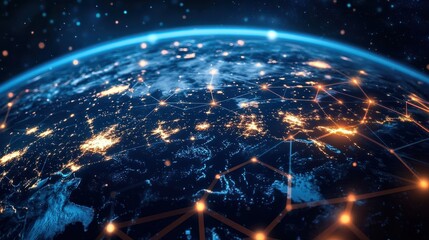 A rotating digital globe with data points and connections lighting up, 4K Technological Video Background Animation