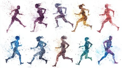 A set of watercolors for triathlon. Silhouettes of splash points.