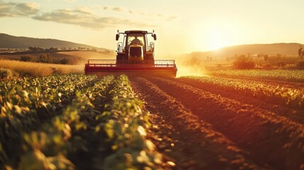 Fototapeta premium Farmers using modern machinery in an agricultural setting, emphasizing the industry's impact on food production.