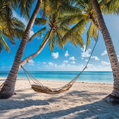 Serene Beach Hammock Under Palm Trees