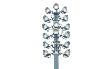 Tall light pole with many ligh isolated on white or transparent background