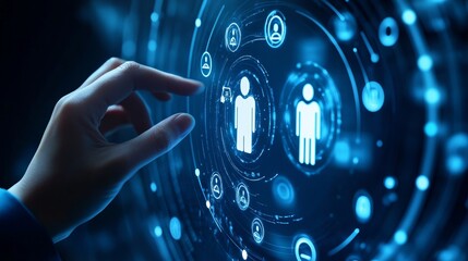 Onboarding concept. Person touch virtual onboarding icon for human resources business industry to introduce newly hired employee into an organization with behavior, welcome, knowledge, and skill