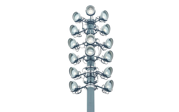 Tall light pole with many ligh isolated on white or transparent background