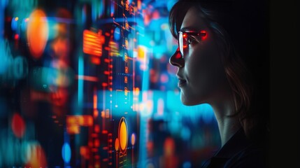 Big data analytics with AI technology. Data analyst analyzing and visualizing complex information network with artificial intelligence. Machine learning algorithm for business analytics and finance. 